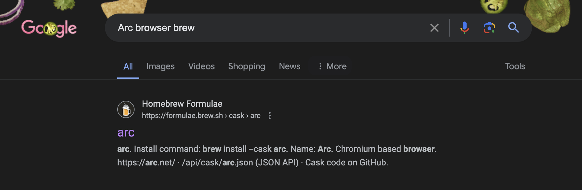 Homebrew search result